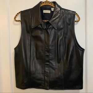 Ann Taylor black leather zip up vest